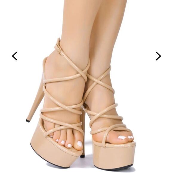 Cape Robbin Lili Nude Ankle Strap Platform Heels/ stilettos - Picture 12 of 13
